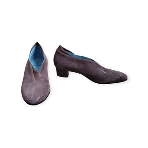 Thierry Rabotin Narrow Taupe Stamped Suede Slip On Heeled Shoes